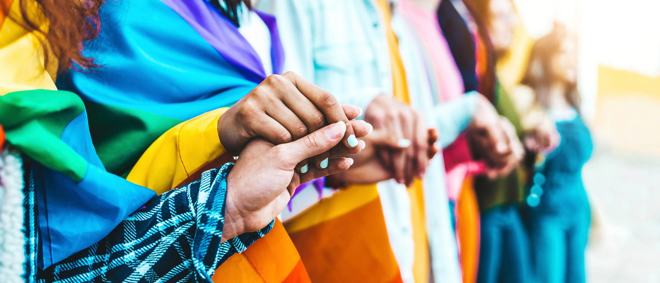 A group of LGBTQ and non-LGBTQ people hang out